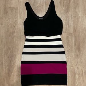 Express White and Magenta Striped Bodycon Dress